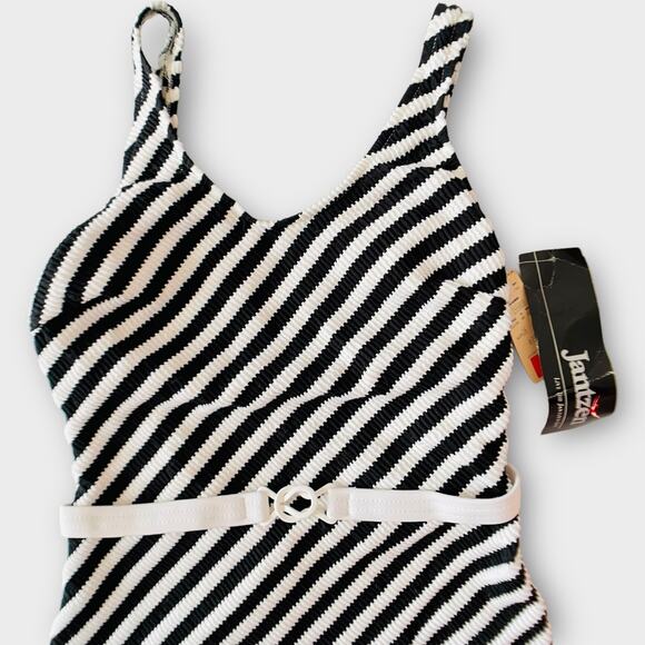NWT Vintage 70s 80s Jantzen Striped Belted Retro Pinup Bodycon Swimsuit 16 USA - Picture 4 of 16